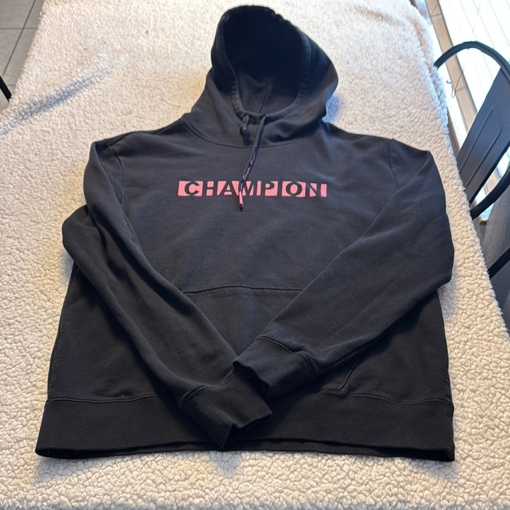 Champion Black Hoodie with Pink Accents